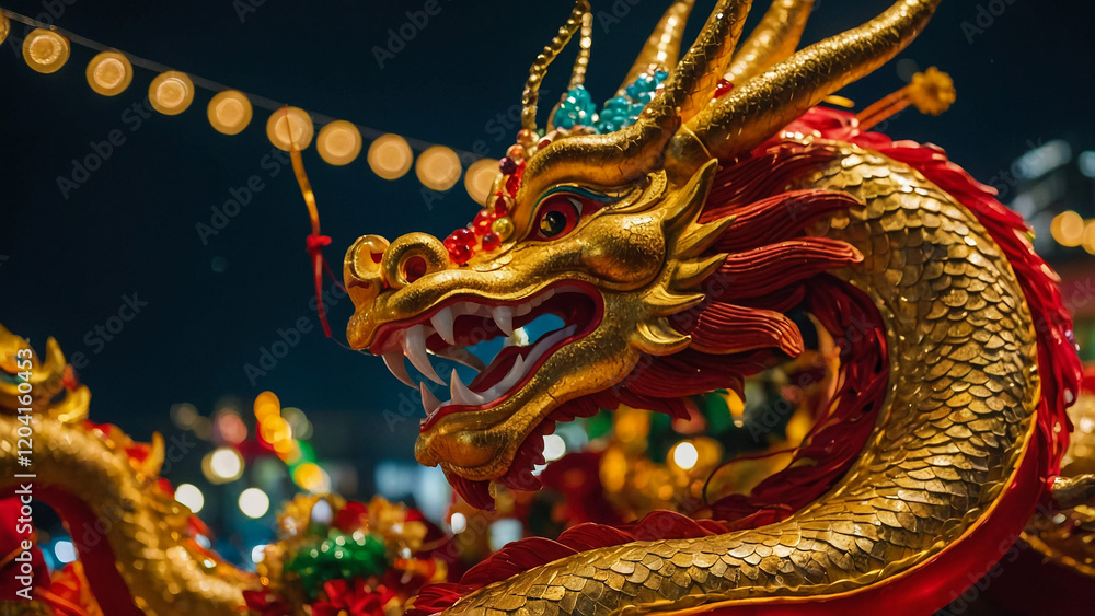 Fototapeta premium Golden dragon in oriental style