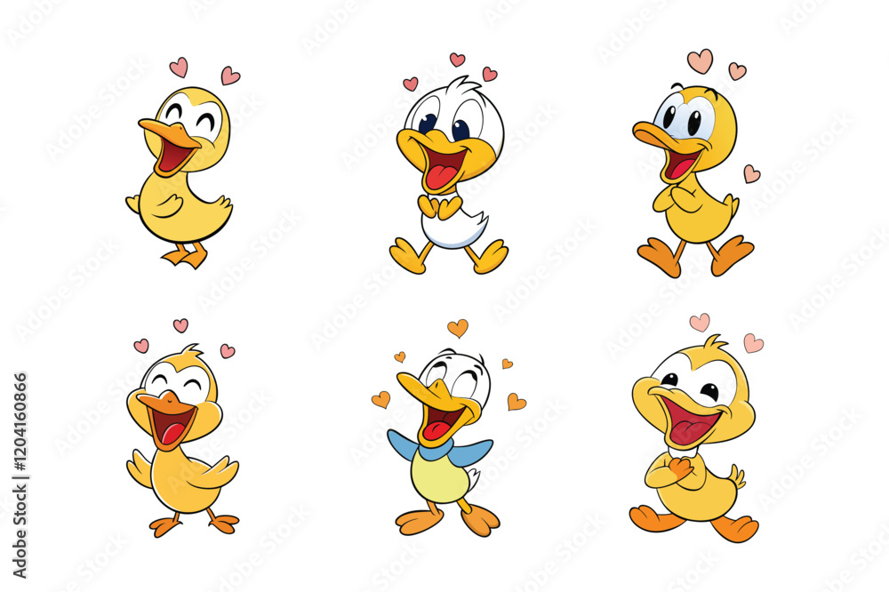 Obraz premium A set of cute happy duckling vector illustration