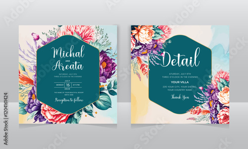 wedding invitation square for social media post. Editable vector illustration for card, banner, invitation, social media post, poster, mobile apps, advertising