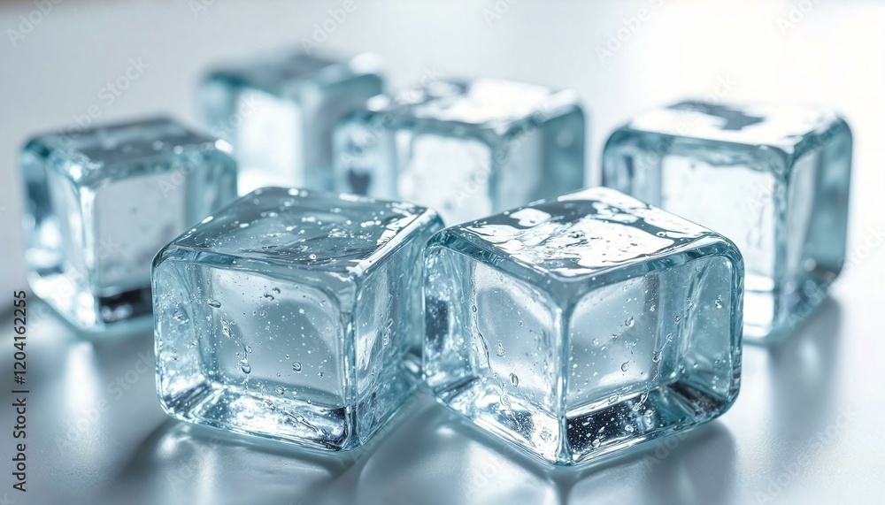 Translucent ice cubes with sharp edges on a white background Translucent ice cubes with sharp edges on a white background