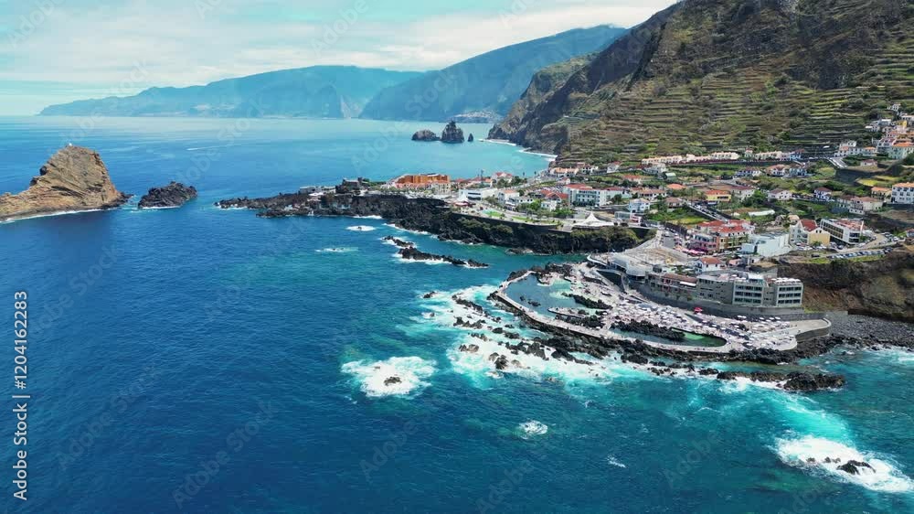 Madeira, Porto Moniz, aerial panoramic view of the city Madeira, Porto Moniz, aerial panoramic view of the city