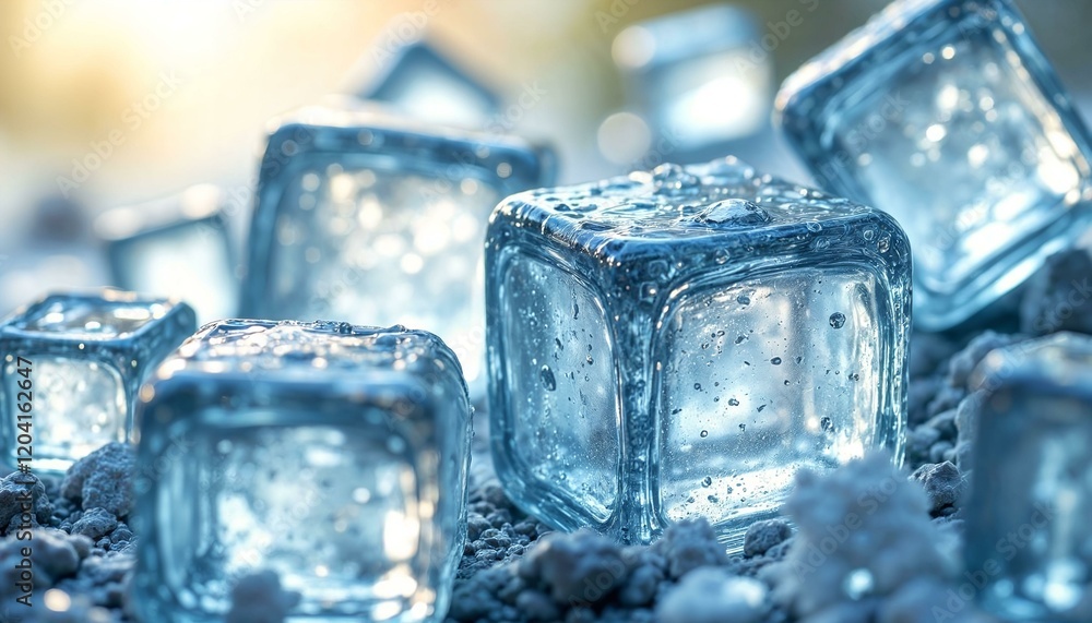 Artistic illustration of detailed ice cubes under soft lighting Artistic illustration of detailed ice cubes under soft lighting