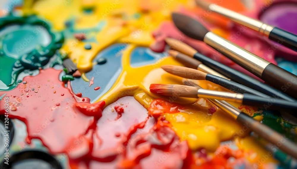 Obraz premium a group of paint brushes sitting on top of a table