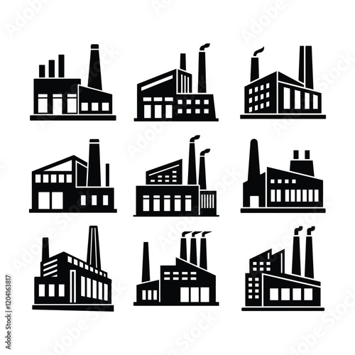 A set of industrial build icon silhouette vector illustration