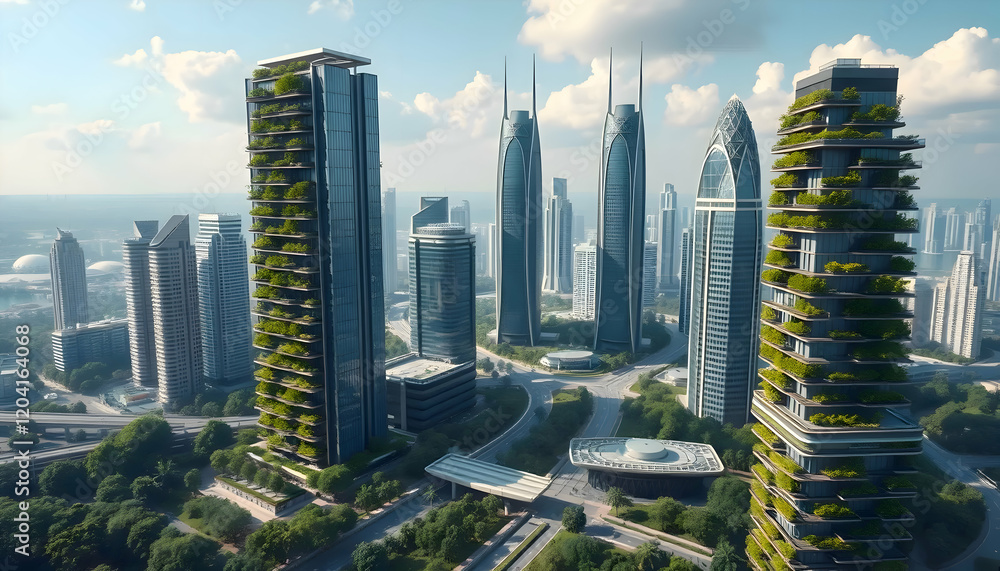Obraz premium Eco-Friendly Metropolis: A Vision of Sustainable Urban Living
