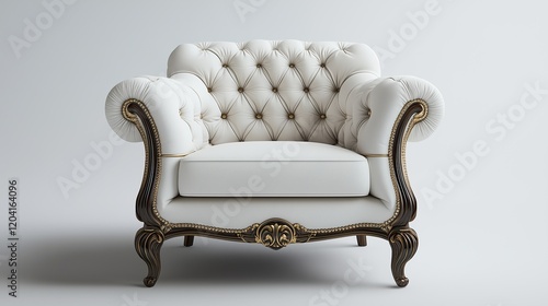 NeoClassical King Chair Design with White Upholstery and Subtle Gold Accents photo