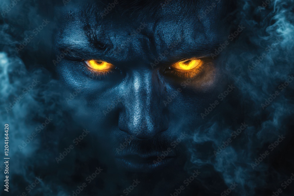 Obraz premium A Dark Figure With Glowing Eyes Emerging From Smoke