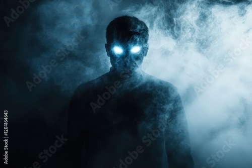 Glowing Eyes Shadowy Figure Enveloped In Smoke photo