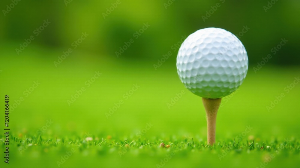 A Perfectly Positioned Golf Ball Awaits the First Swing on a Lush Green Course A Perfectly Positioned Golf Ball Awaits the First Swing on a Lush Green Course