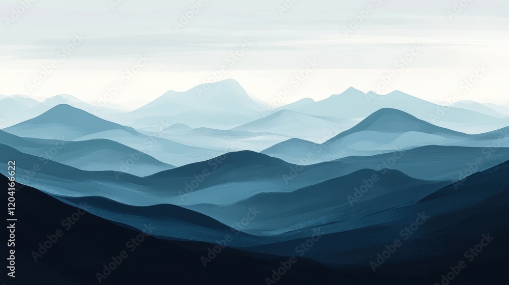 Fototapeta premium Serene rolling mountains in cool blue tones