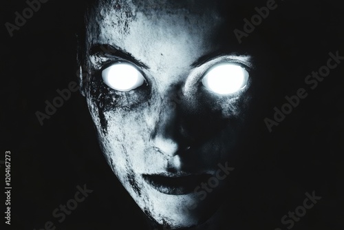 Glowing Eyes Dark Face Spooky Horror Image photo