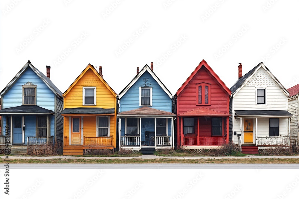 Vibrant Row of Colorful Houses on a Sunny Day Vibrant Row of Colorful Houses on a Sunny Day