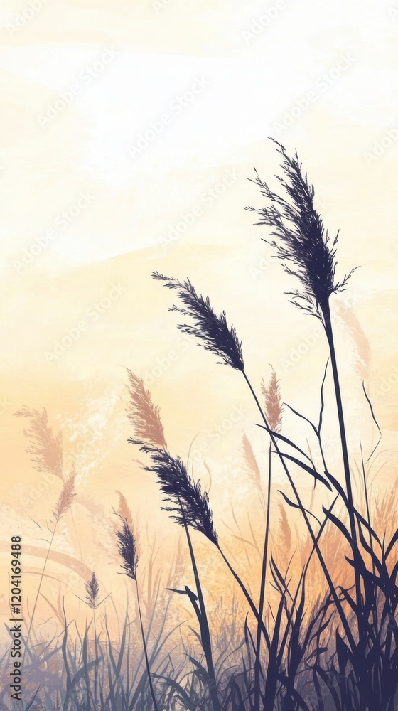Fototapeta premium Silhouetted grasses at twilight with golden sunset