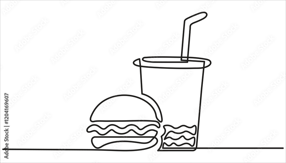 Fast food continuous one line drawing illustration Fast food continuous one line drawing illustration