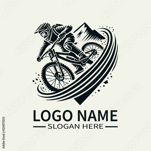 Downhill Mountain Biker Logo Design, Extreme Sports Logo, Mountain Biking Logo, Adventure Sports Logo, Speed and Adrenaline Logo