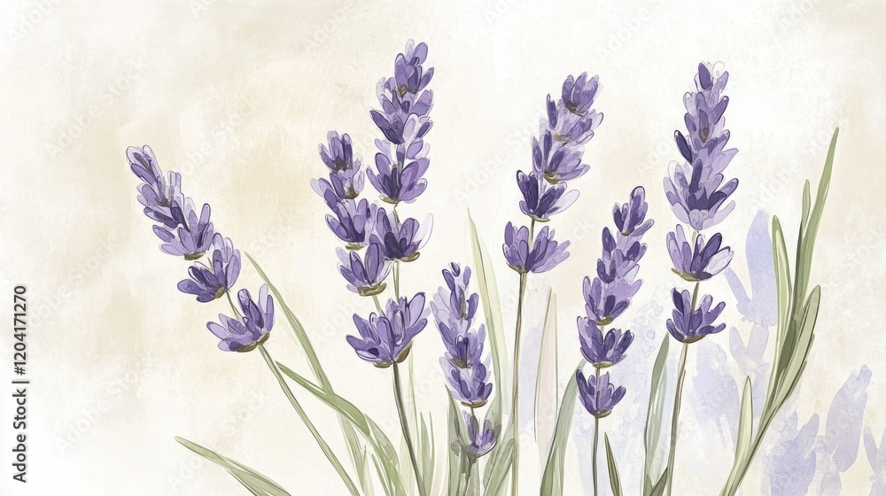 Naklejka premium Watercolor Illustration of Lavender Flowers with Delicate Strokes and Soft Colors