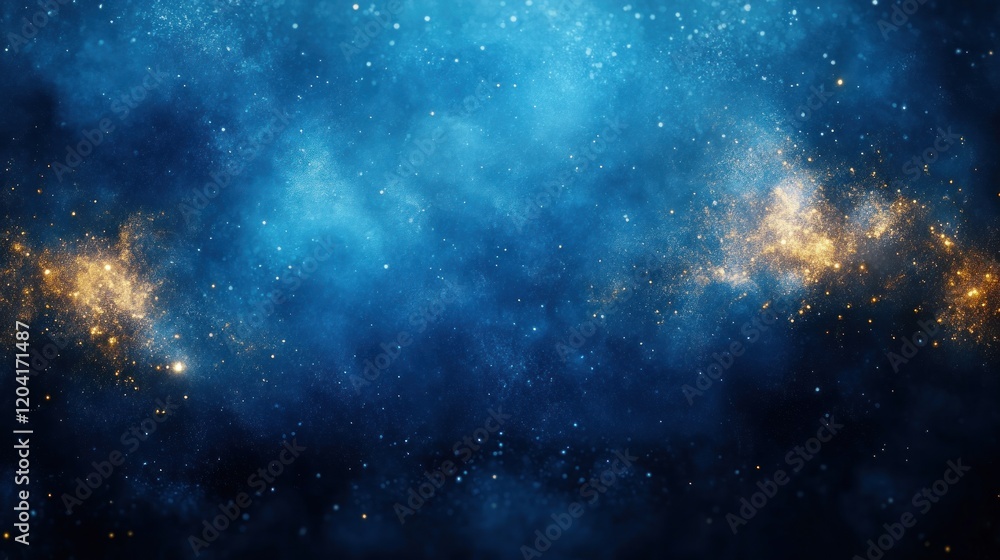 Fototapeta premium Stunning cosmic background with vibrant blue and golden hues, depicting a starry galaxy scene