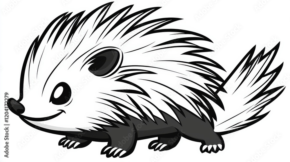Cute Cartoon Baby Porcupine in Simple Line Art Style for Children’s Designs Cute Cartoon Baby Porcupine in Simple Line Art Style for Children’s Designs