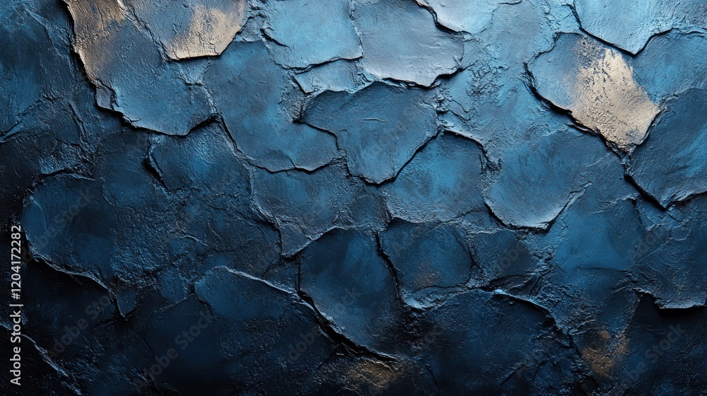 Fototapeta premium Textured blue wall with cracked paint, showcasing abstract patterns and depth, ideal for backgrounds
