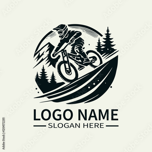 Downhill Mountain Biker Logo Design, Extreme Sports Logo, Mountain Biking Logo, Adventure Sports Logo, Speed and Adrenaline Logo
