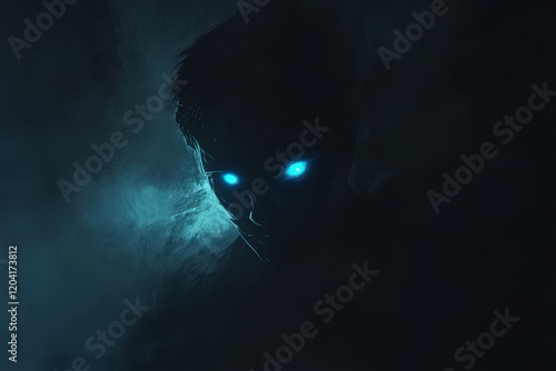 Glowing Eyes Dark Figure Mysterious Shadowy Portrait photo