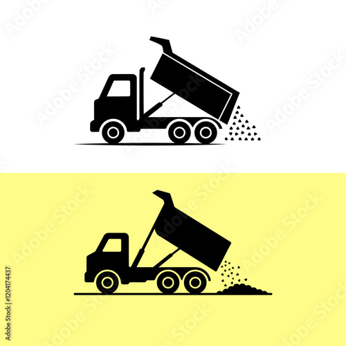 Simple silhouette of a dump truck unloading.