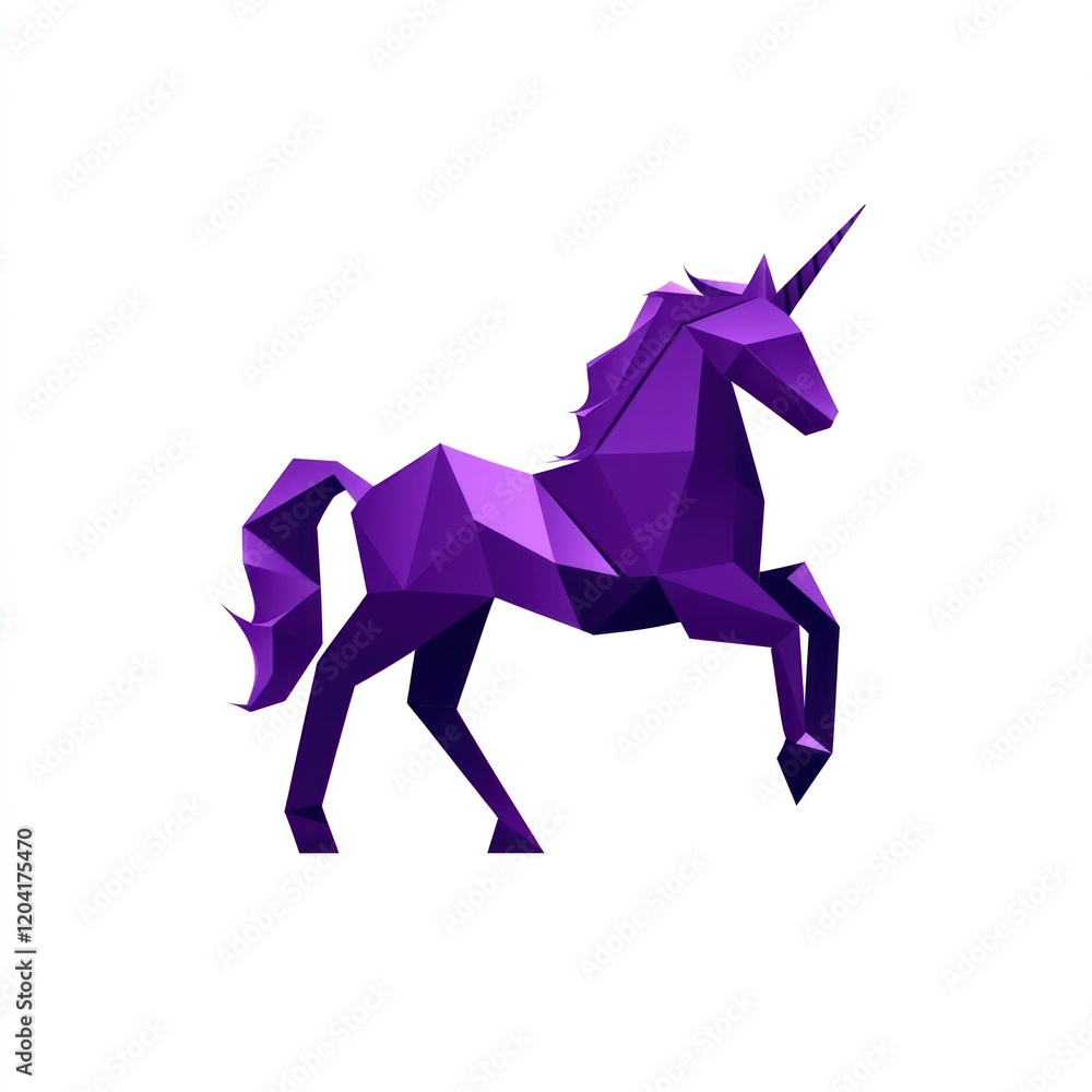 Obraz premium Purple polygonal unicorn design, artistic digital rendering, suitable for posters or websites