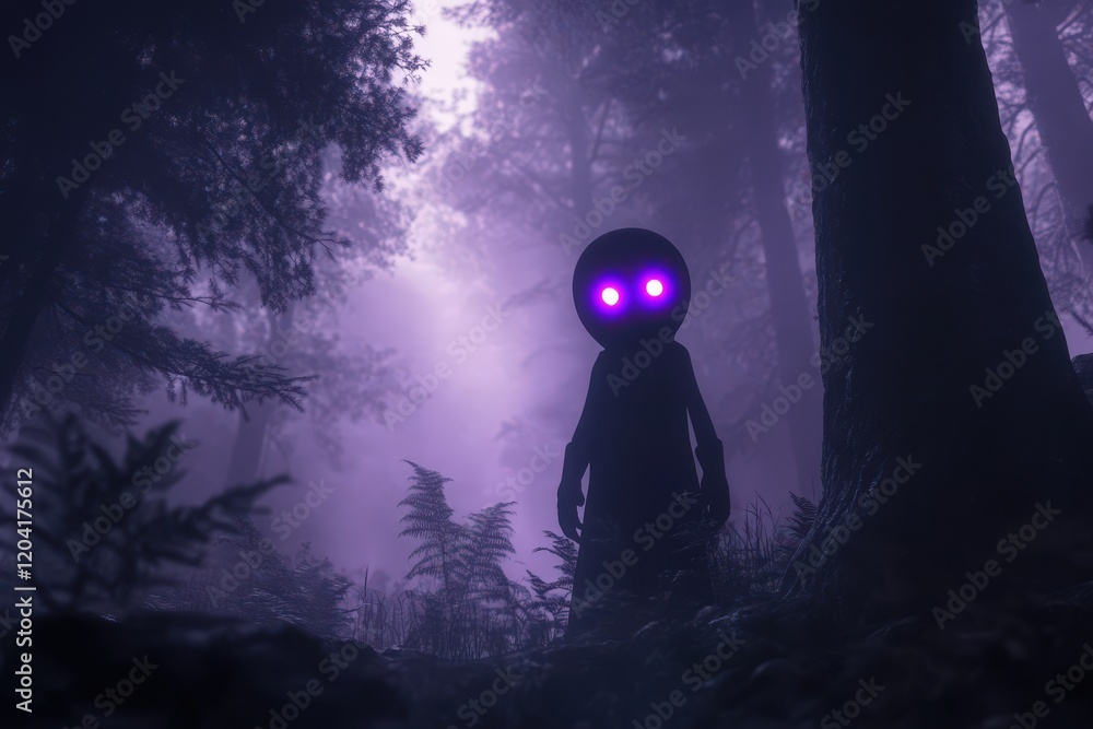 Obraz premium Glowing Eyed Creature Lurks In A Foggy Forest