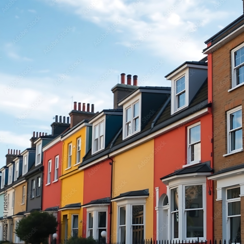 Fototapeta premium Colorful terraced houses on a street. (2)