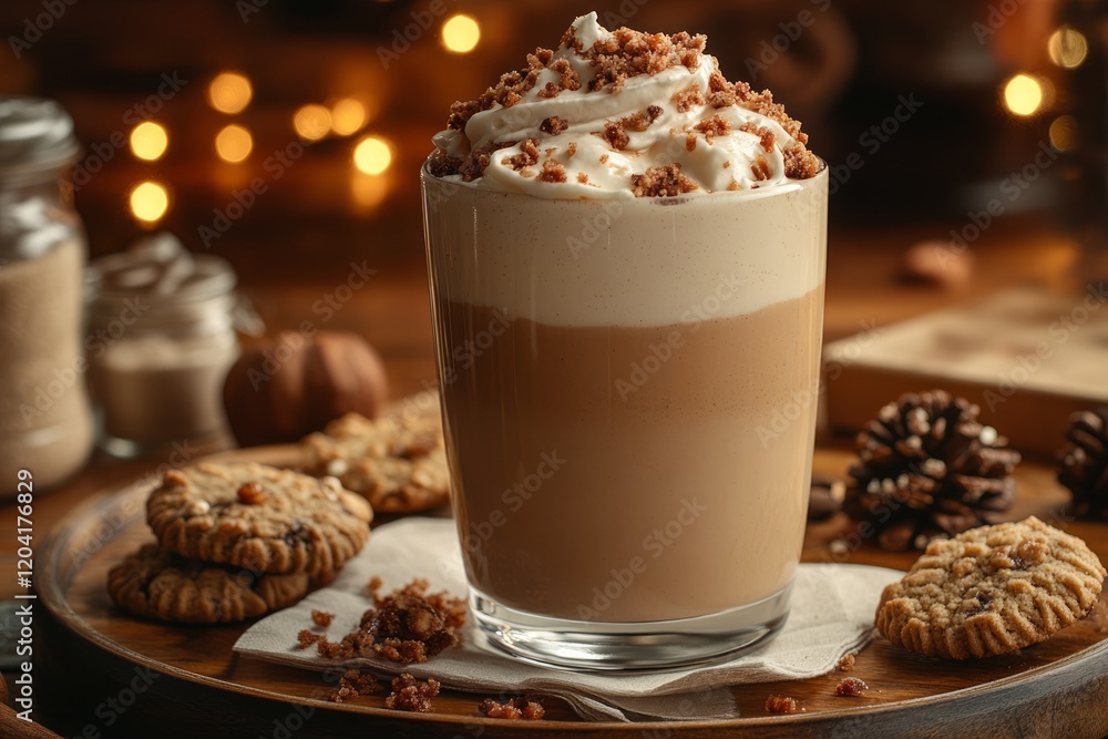 Creamy pumpkin spice latte with whipped cream in cozy autumn setting Creamy pumpkin spice latte with whipped cream in cozy autumn setting