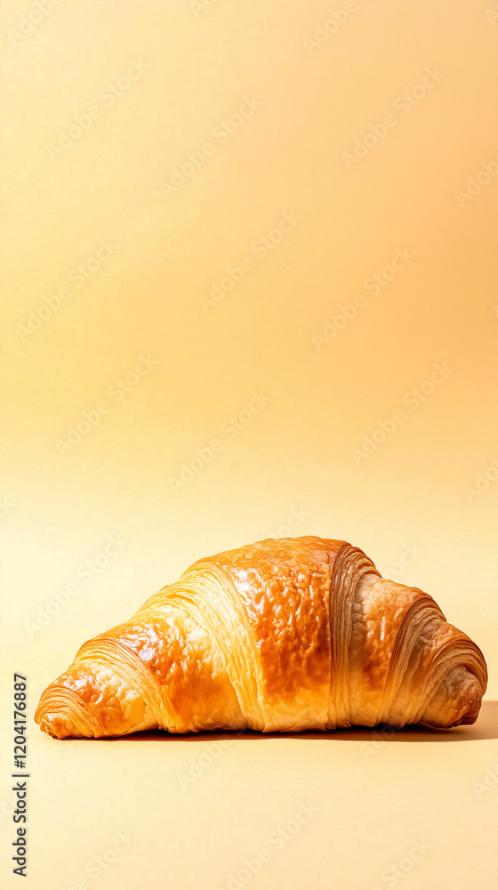 Freshly baked golden croissant resting on a soft orange background for a delightful breakfast experience Freshly baked golden croissant resting on a soft orange background for a delightful breakfast experience