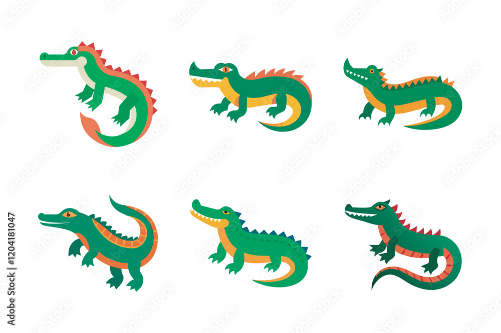 Obraz premium Cute Alligator Bundle With playful expressions and delightful designs, these alligators bring a fun and whimsical touch to any design. Ideal for children's books.