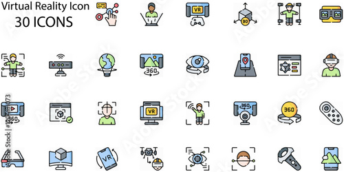 Set of Virtual Reality icons. Line art style icons bundle. vector illustration