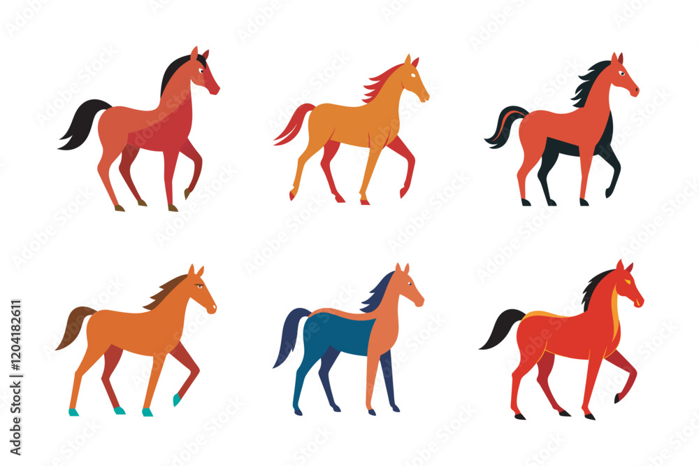 Obraz premium Cute Horse Illustration Bundle perfect for children's designs, nature projects, greeting cards, and creative artwork.
