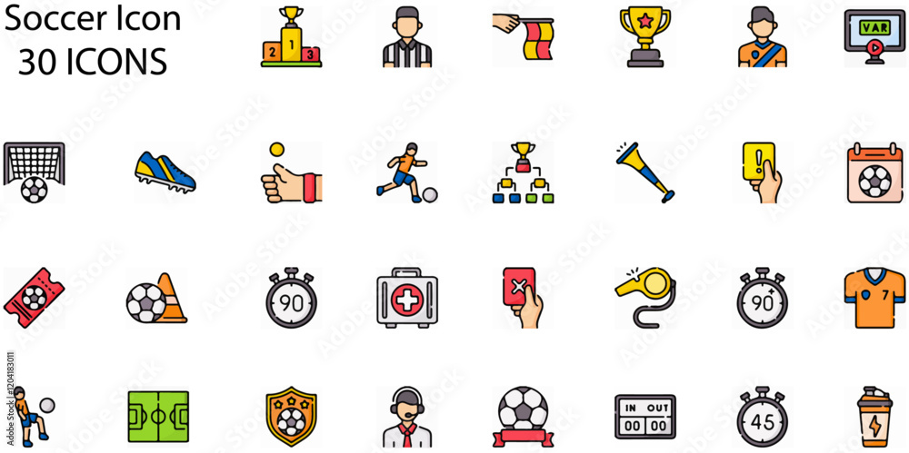 Fototapeta premium Set of Soccer icons. Line art style icons bundle. vector illustration