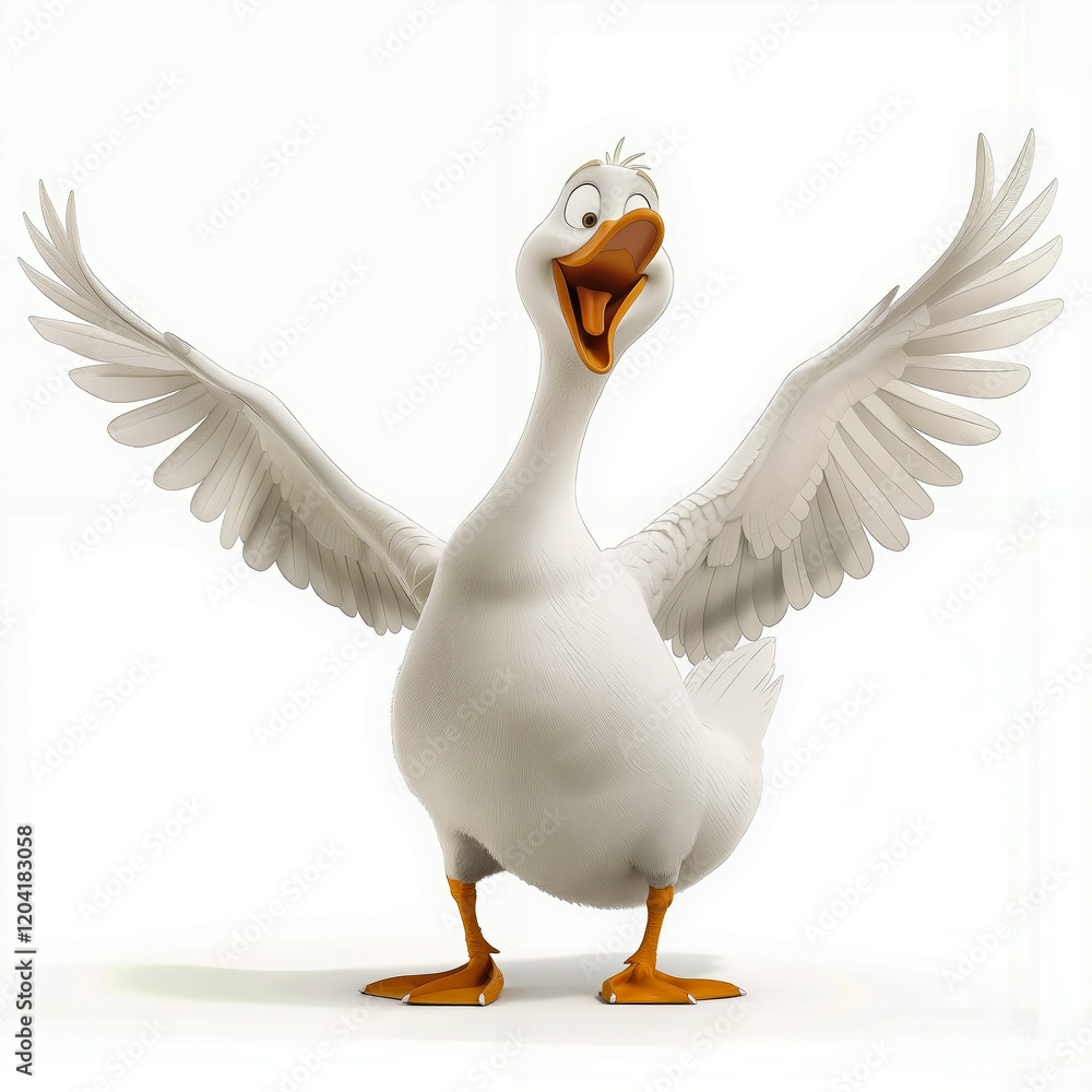 A white goose with its wings spread out in the air A white goose with its wings spread out in the air