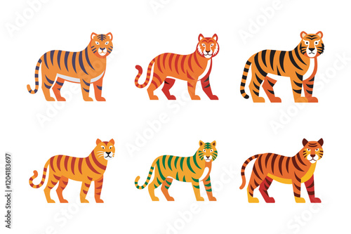PrintCute Tiger Illustration Bundle. A captivating collection of adorable tiger illustrations, perfect for kids’ projects, posters, stationery, apparel, and nature-themed designs.