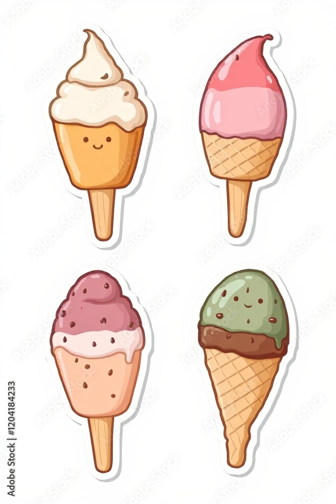 a close up of four different ice cream cones with different toppings a close up of four different ice cream cones with different toppings