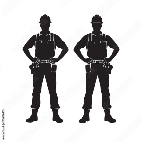 construction workers silhouette vector art illustration 