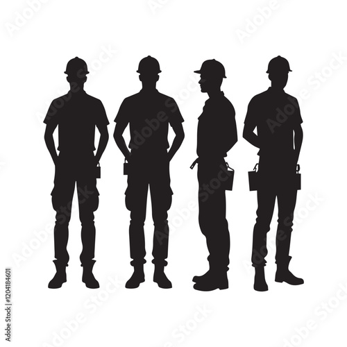 construction workers silhouette vector art illustration 