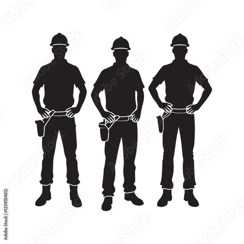 construction workers silhouette vector art illustration 