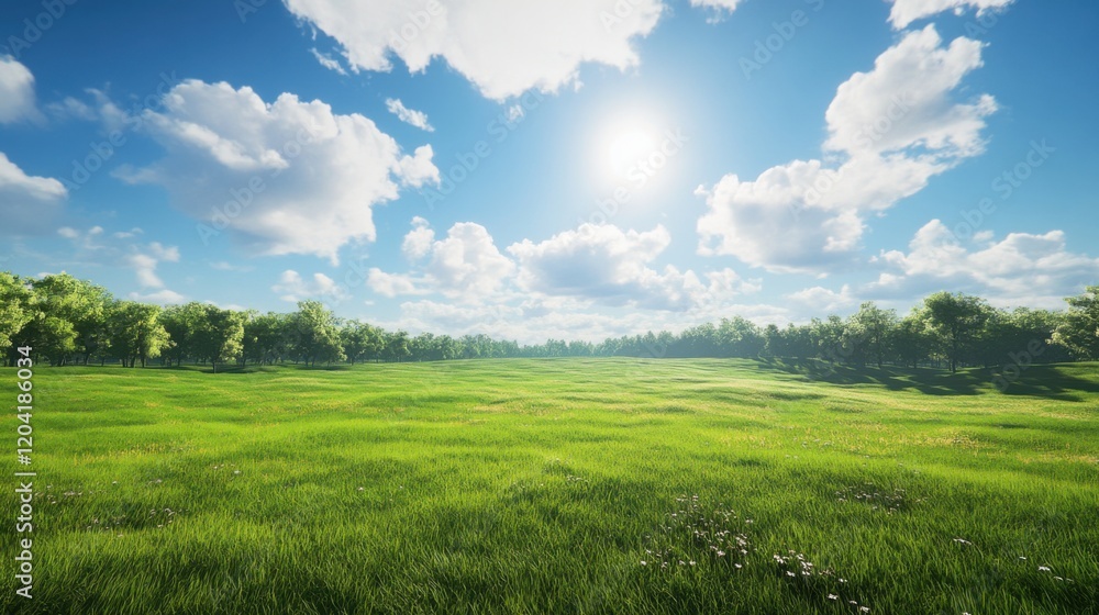 Vast green meadow under clear blue sky Vast green meadow under clear blue sky