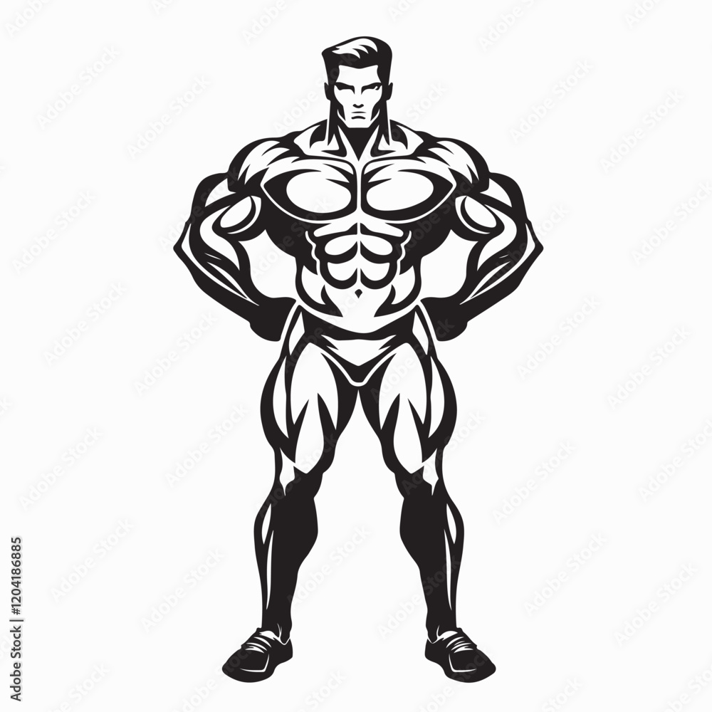 Male Bodybuilder Full Body Image Vector. Black and white Bodybuilder Illustration on white background. Male Bodybuilder Full Body Image Vector. Black and white Bodybuilder Illustration on white background.