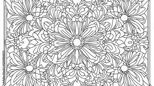 Wallpaper Mural Intricate Floral Pattern for Coloring Book, detailed flower, symmetrical floral arrangement Torontodigital.ca