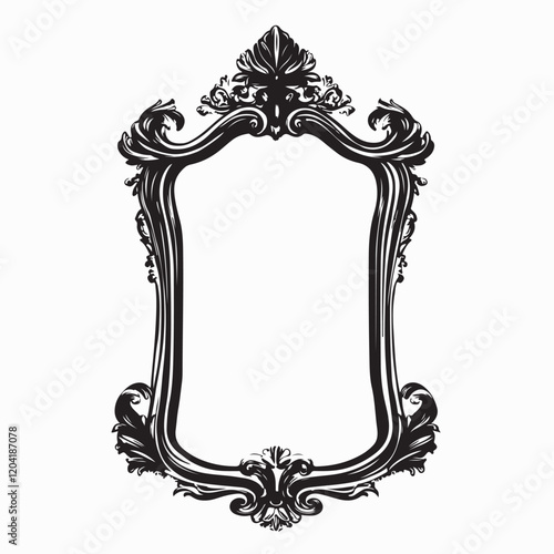 Classic vintage ornament frame image . Black and white vintage mirror ornament frame.