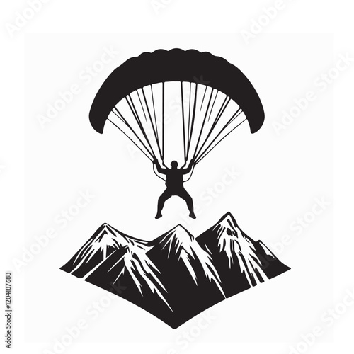 Sky Diving Sport Vector image. Parachuting sky diving sky jump vector silhouette isolated in white background