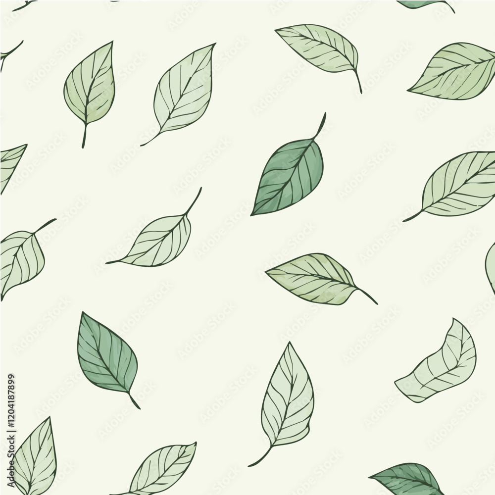 Fototapeta premium Vector of Seamless Handdrawn Leaves Pattern
