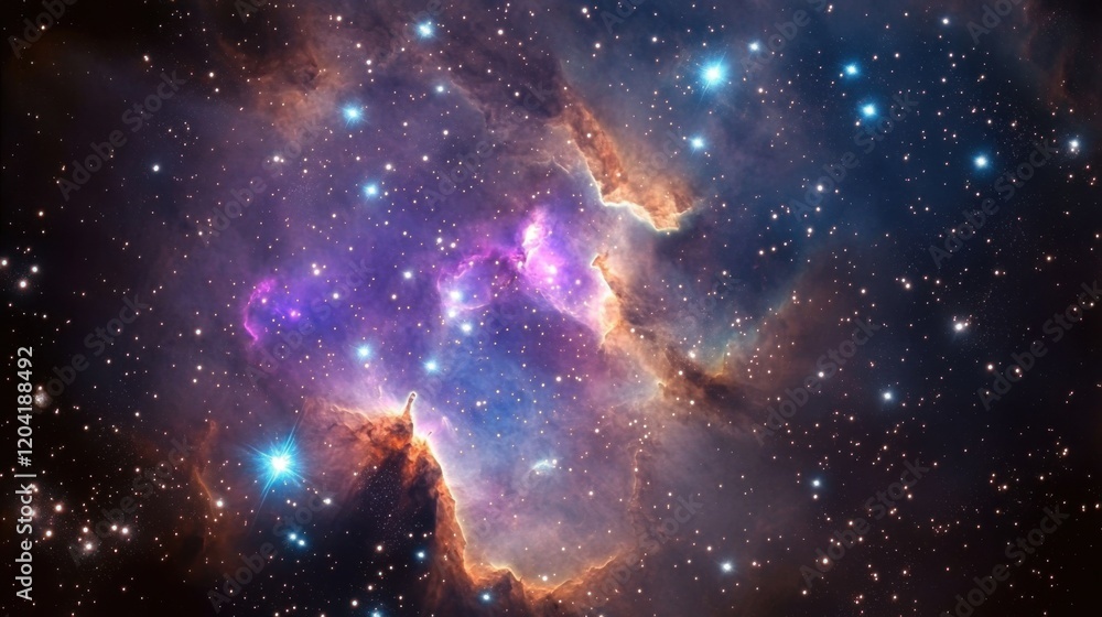 Fototapeta premium Vibrant cosmic scene with swirling nebulae