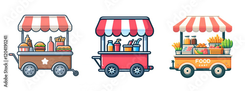 simple food cart kiosk vehicle set vector style illustration isolated on transparent background photo