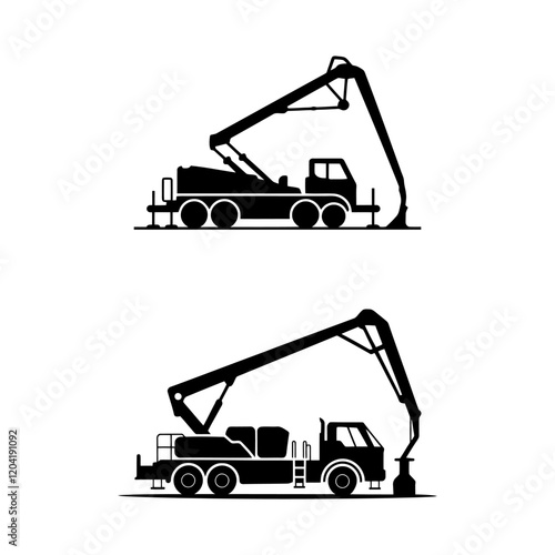 Silhouette of a concrete pump truck for construction.